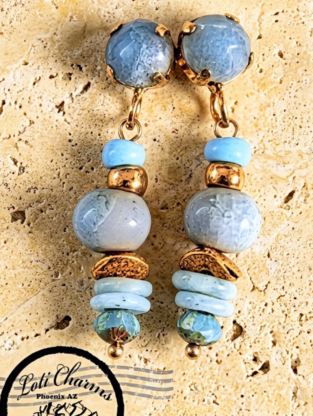 Amazonite And Blue Aqua Beads Drop Down Earrings